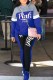 Blue Street Print Patchwork Letter Hooded Collar Long Sleeve Two Pieces