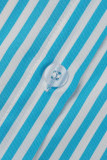 Pink Fashion Casual Striped Print Patchwork Turndown Collar Long Sleeve Two Pieces