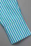 Pink Fashion Casual Striped Print Patchwork Turndown Collar Long Sleeve Two Pieces