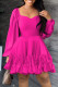 Rose Red Casual Solid Patchwork Square Collar Long Sleeve Dresses