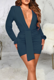 Brown Sexy Solid Bandage V Neck Pencil Skirt Dresses