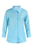 Pink Fashion Casual Striped Print Patchwork Turndown Collar Long Sleeve Two Pieces