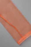Orange Fashion Solid See-through Cardigan Turndown Collar Outerwear (Without Dress)