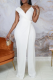 White Casual Solid Patchwork V Neck Boot Cut Jumpsuits