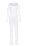 White Street Solid Patchwork Spaghetti Strap Long Sleeve Two Pieces