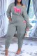 Light Gray Casual Print Letter Oblique Collar Long Sleeve Two Pieces