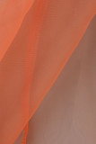 Orange Fashion Solid See-through Cardigan Turndown Collar Outerwear (Without Dress)