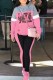 Pink Street Print Patchwork Letter Hooded Collar Long Sleeve Two Pieces