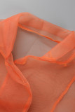 Orange Fashion Solid See-through Cardigan Turndown Collar Outerwear (Without Dress)