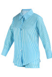 Pink Fashion Casual Striped Print Patchwork Turndown Collar Long Sleeve Two Pieces