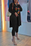 Red Casual Print Slit V Neck Long Sleeve Two Pieces