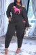 Black Casual Print Letter Oblique Collar Long Sleeve Two Pieces
