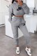 Grey Casual Print Letter Hooded Collar Long Sleeve Two Pieces