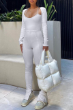 White Street Solid Patchwork Spaghetti Strap Long Sleeve Two Pieces