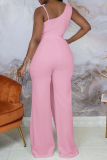Light Coffee Casual Solid Patchwork V Neck Boot Cut Jumpsuits