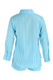 Pink Fashion Casual Striped Print Patchwork Turndown Collar Long Sleeve Two Pieces