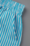 Pink Fashion Casual Striped Print Patchwork Turndown Collar Long Sleeve Two Pieces