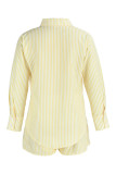Pink Fashion Casual Striped Print Patchwork Turndown Collar Long Sleeve Two Pieces
