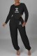 Black Sexy Print Letter O Neck Long Sleeve Two Pieces