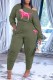 Light Green Casual Print Letter Oblique Collar Long Sleeve Two Pieces