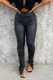Black Street Solid Fold Skinny High Waist Pencil Solid Color Bottoms