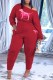 Red Casual Print Letter Oblique Collar Long Sleeve Two Pieces