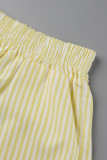 Pink Fashion Casual Striped Print Patchwork Turndown Collar Long Sleeve Two Pieces