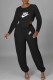 Black Sexy Print Letter O Neck Long Sleeve Two Pieces