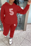 Red Casual Print Patchwork Hooded Collar Long Sleeve Two Pieces