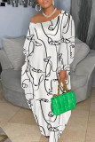 White Print One Shoulder Printed Dress Dresses