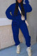 Blue Casual Letter Print Patchwork Hooded Collar Long Sleeve Two Pieces
