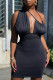 Black Fashion Sexy Solid Draw String Halter Wrapped Skirt Dresses