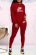 Red Casual Print Letter O Neck Long Sleeve Two Pieces