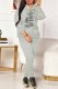 Grey Casual Print Letter Hooded Collar Long Sleeve Two Pieces