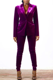 Purple Street Solid Patchwork Turndown Collar Long Sleeve Two Pieces