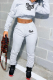 Grey Casual Print Letter Hooded Collar Long Sleeve Two Pieces