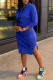 Royal Blue Casual Solid Patchwork Slit Hooded Collar Long Sleeve Dresses