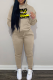 Khaki Street Print Letter Hooded Collar Long Sleeve Two Pieces