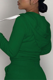 Green Street Solid Zipper Hooded Collar Tops