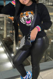 Black Casual Daily Print Basic O Neck Tops