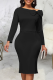 Black Street Solid Patchwork Off the Shoulder Pencil Skirt Dresses