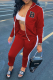 Red Street Print Patchwork Turndown Collar Long Sleeve Two Pieces