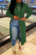 Green Casual Solid Patchwork Slit O Neck Tops