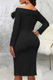 Blue Street Solid Patchwork Off the Shoulder Pencil Skirt Dresses