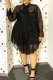 Black Sexy Casual Dot Hollowed Out See-through O Neck Long Sleeve Plus Size Two Pieces