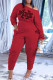 Red Casual Letter Print Patchwork Oblique Collar Long Sleeve Two Pieces