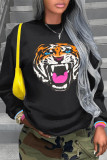 Black Casual Daily Print Basic O Neck Tops