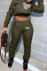 Army Green Casual Print Letter Hooded Collar Long Sleeve Two Pieces