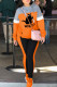 Orange Casual Print Patchwork Hooded Collar Long Sleeve Two Pieces