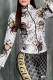 White Elegant Print Patchwork Letter Zipper Collar Long Sleeve Two Pieces